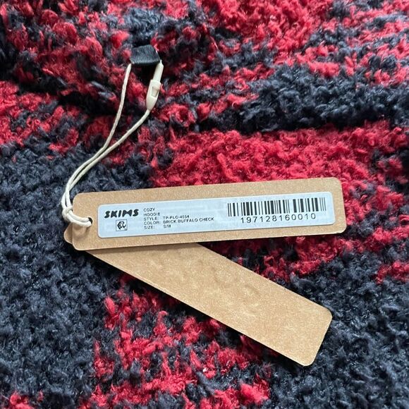 NWT Skims Soft Cozy Knit Unisex Hoodie Brick Buffalo Check Discontinued S/M - Picture 3 of 5